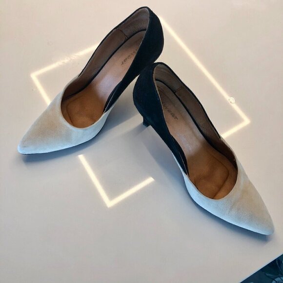 INWEAR Shoes Ivory/Cream & Black 3" high heels Upper Suede Leather EU39 US8/8.5 - Picture 4 of 16